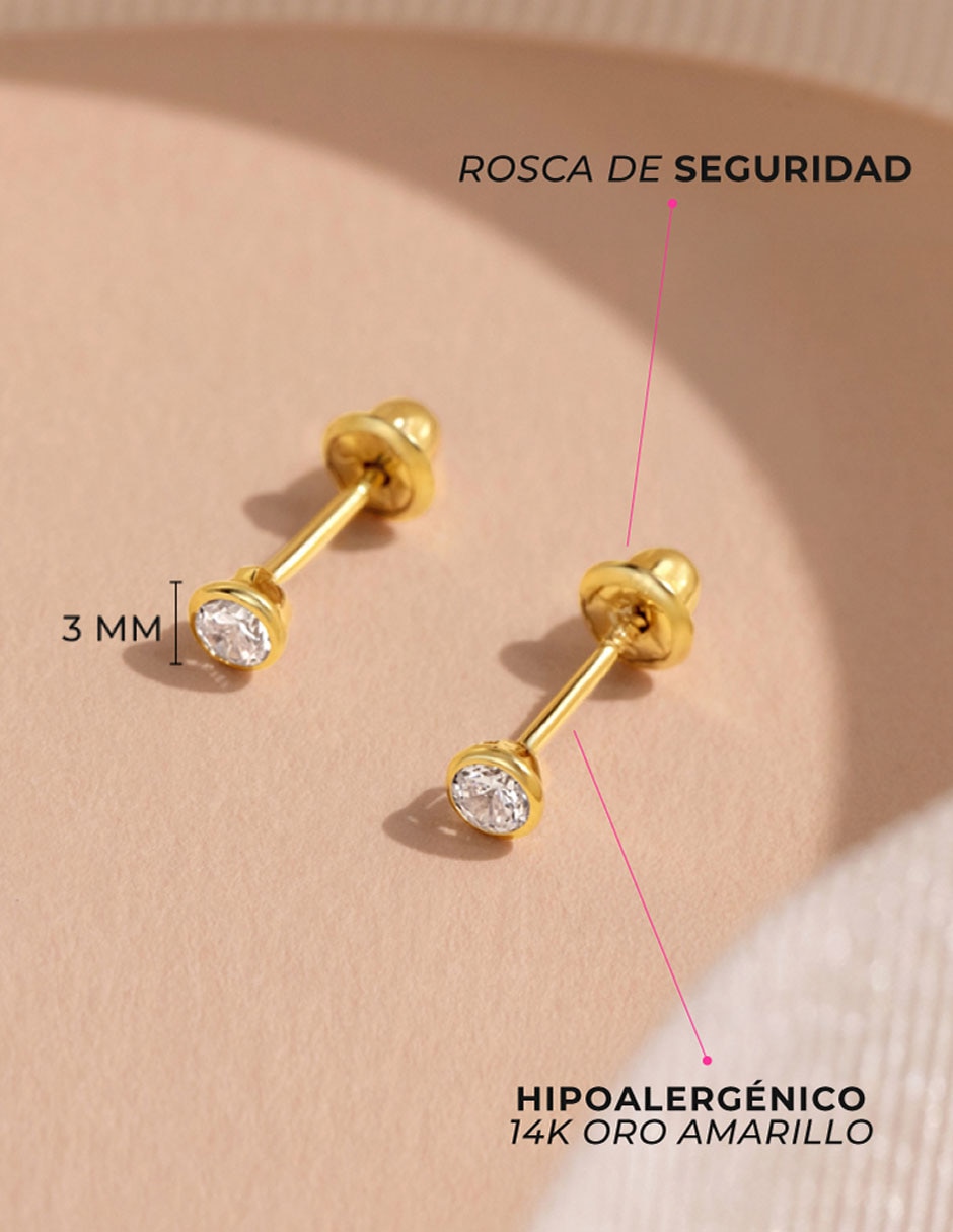Broqueles redondos In Season Jewerly de oro amarillo 14 k con acabado mate zirconia 5