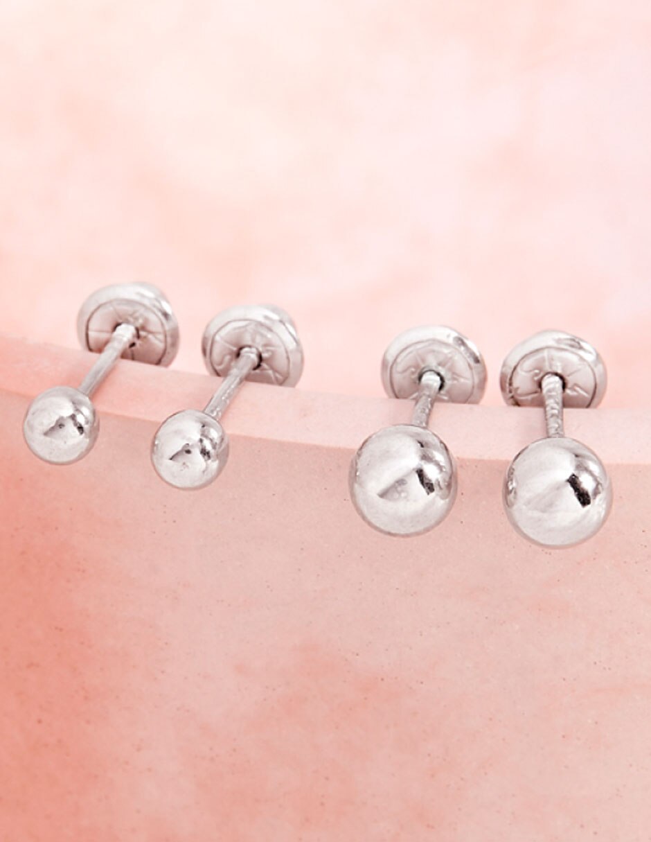 Broqueles redondos de oro blanco 14 k con acabado pulido 3
