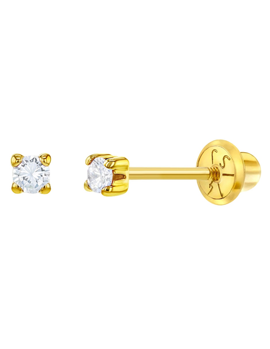Broqueles redondos de oro amarillo 14 k con acabado pulido zirconia
