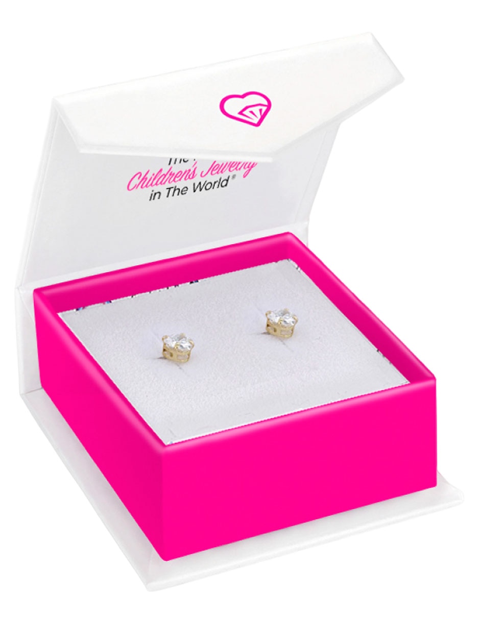 Broqueles de corazón de oro amarillo 14 k con acabado pulido zirconia 2