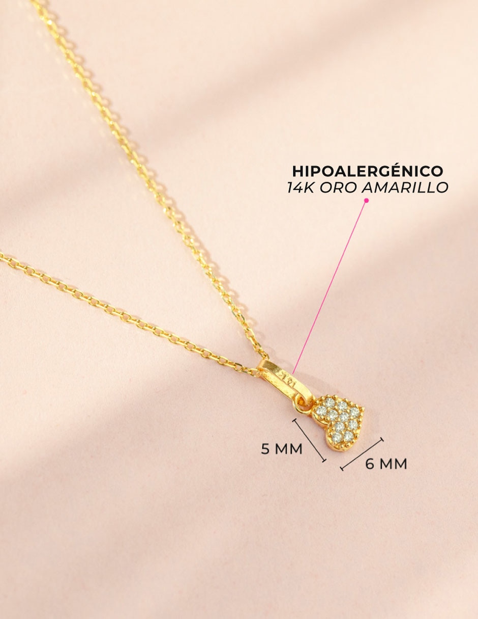 Collar de corazón de oro amarillo 14 k 5