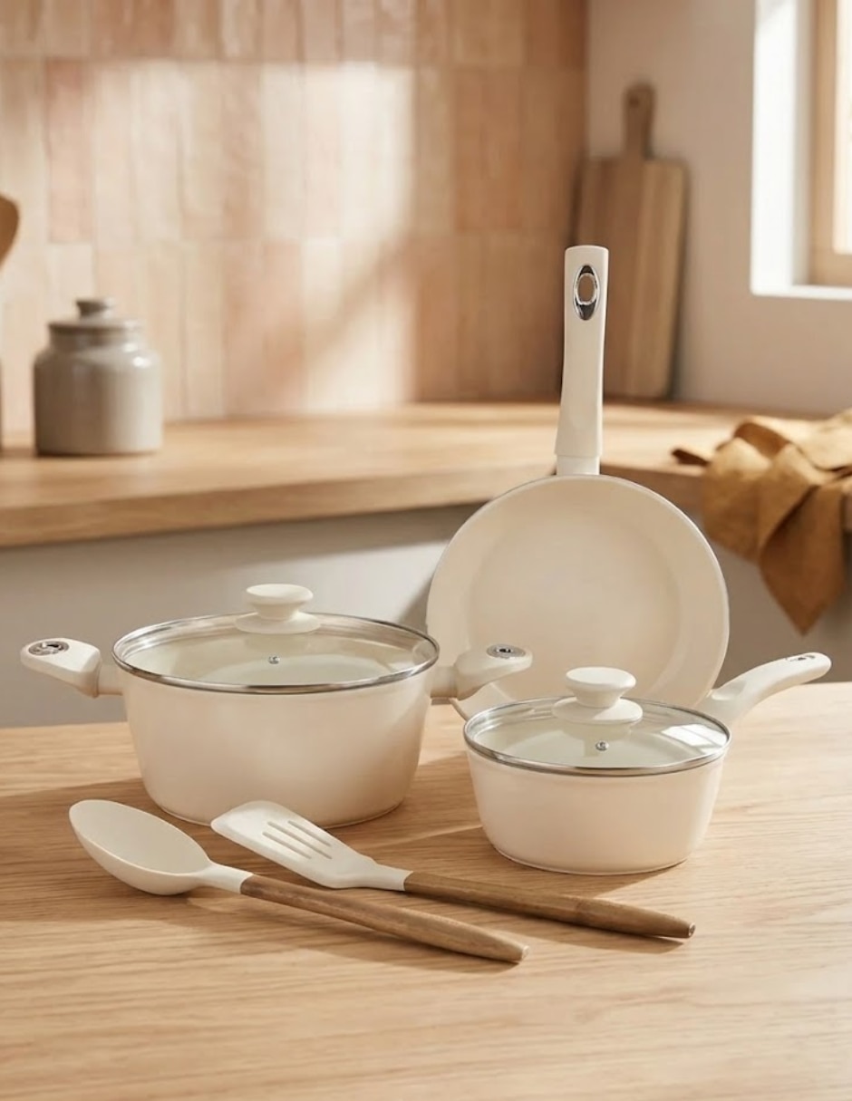 Batería de cocina Gibson Home de cerámica antiadherente de 7 piezas