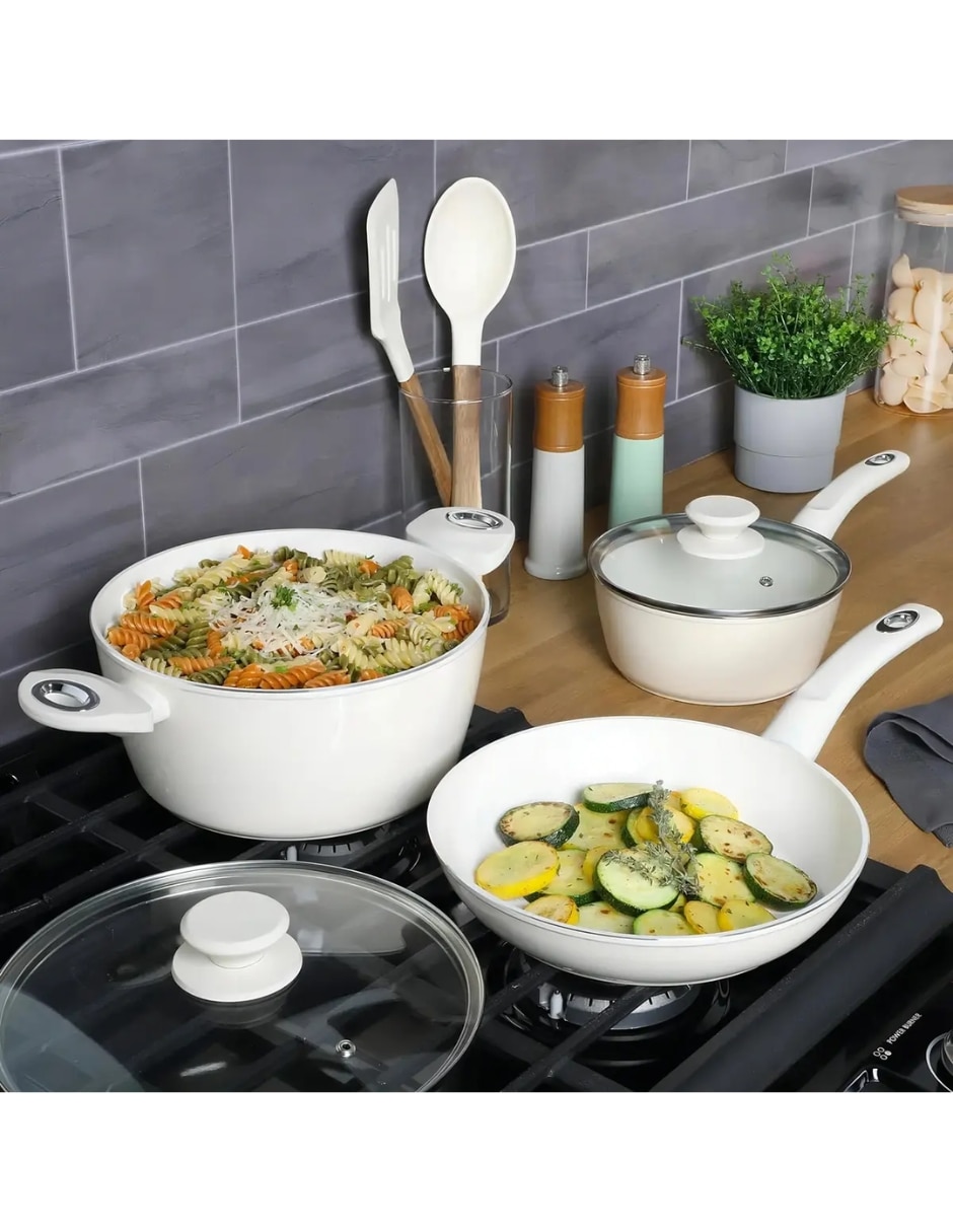 Batería de cocina Gibson Home de cerámica antiadherente de 7 piezas