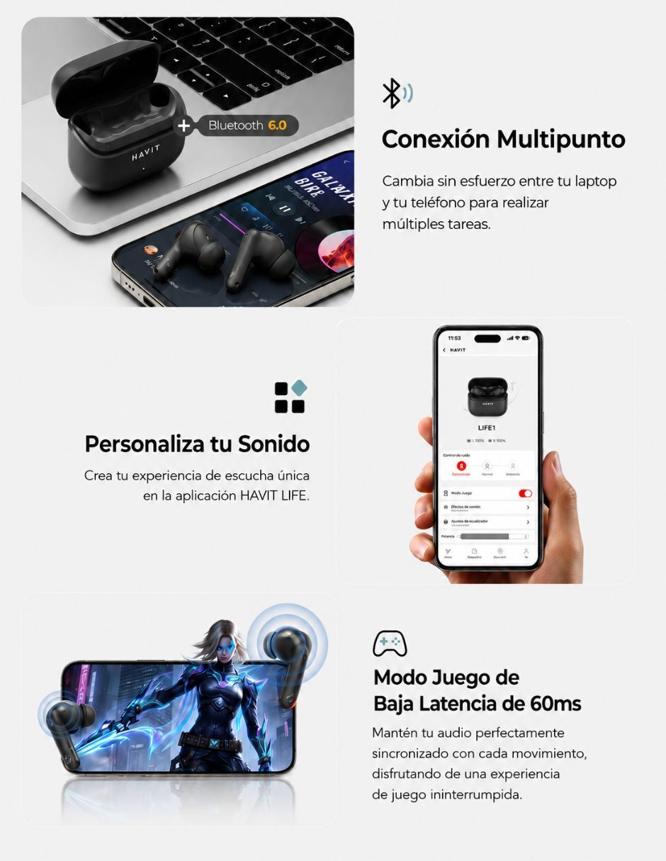 audifonos bluetooth havit tw982 pro inalambricos anc alámbrica con sí 9