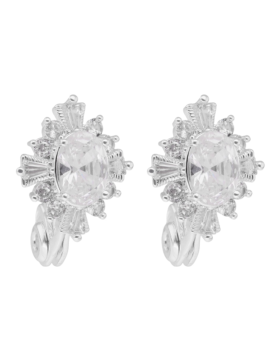 Aretes cortos NAPIER con acabado plateado zirconia
