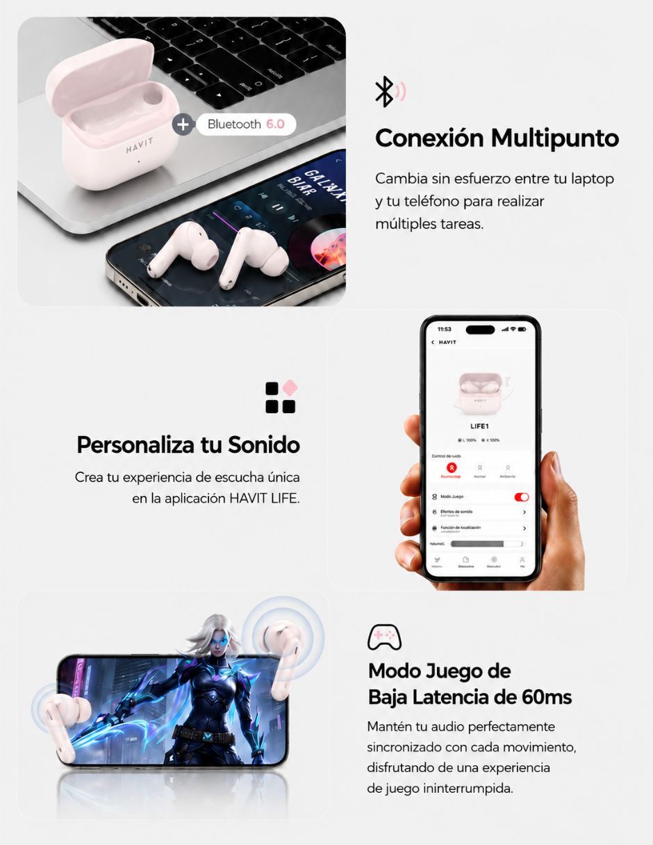 audifonos bluetooth havit tw982 pro inalambricos anc inalámbrica con sí 4