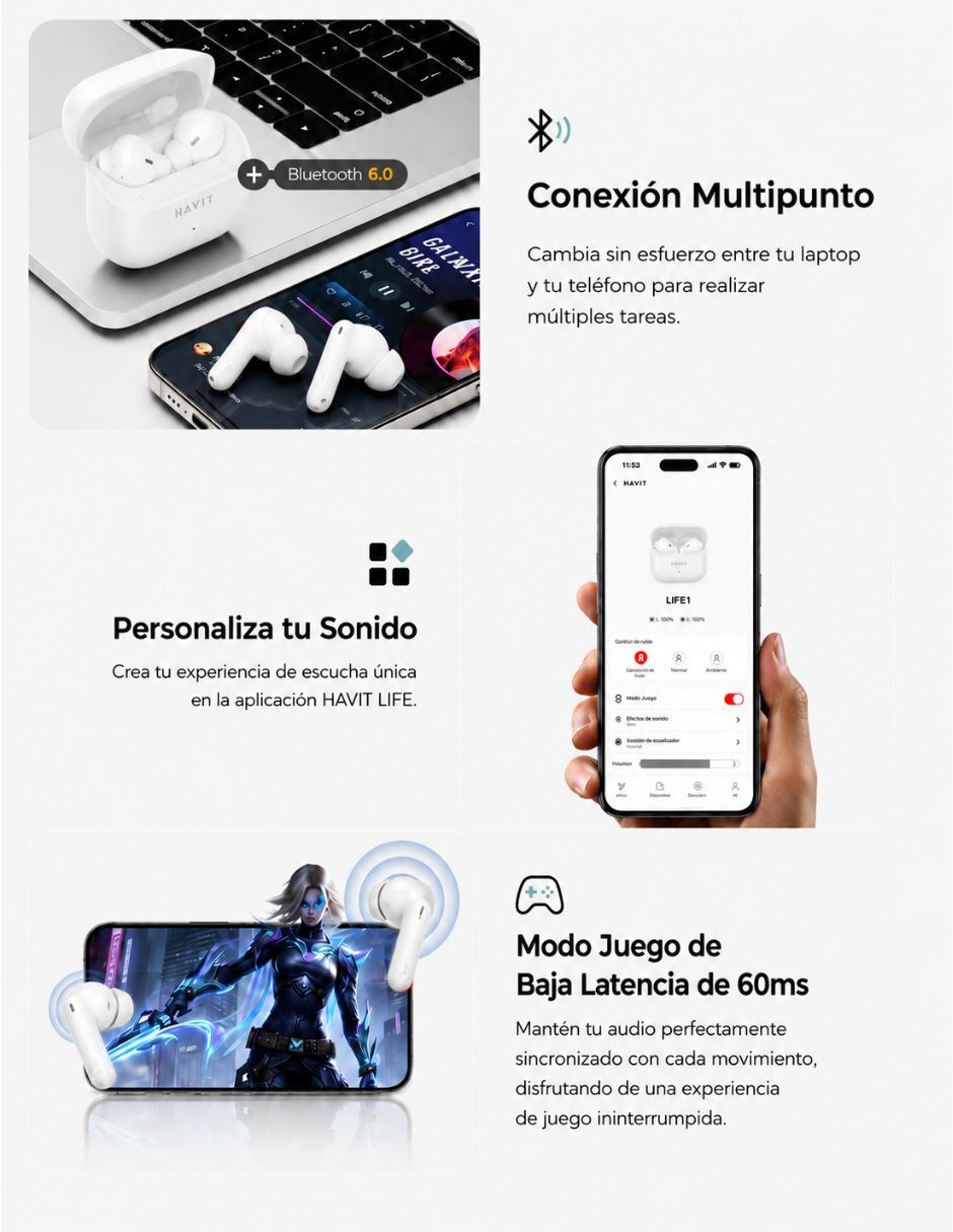 audifonos bluetooth havit tw982 pro inalambricos anc alámbrica con sí 3