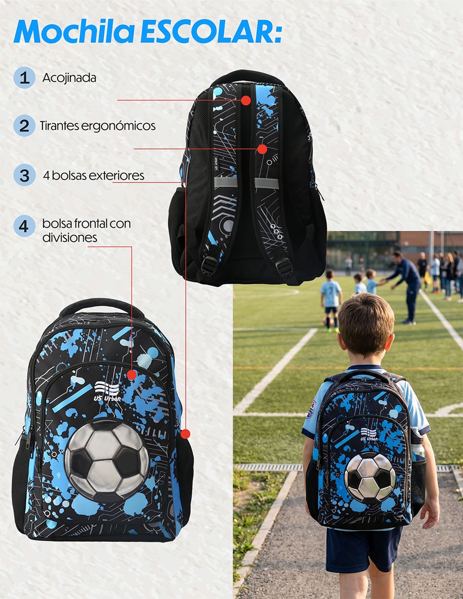 Set mochila escolar Fútbol para niño 4