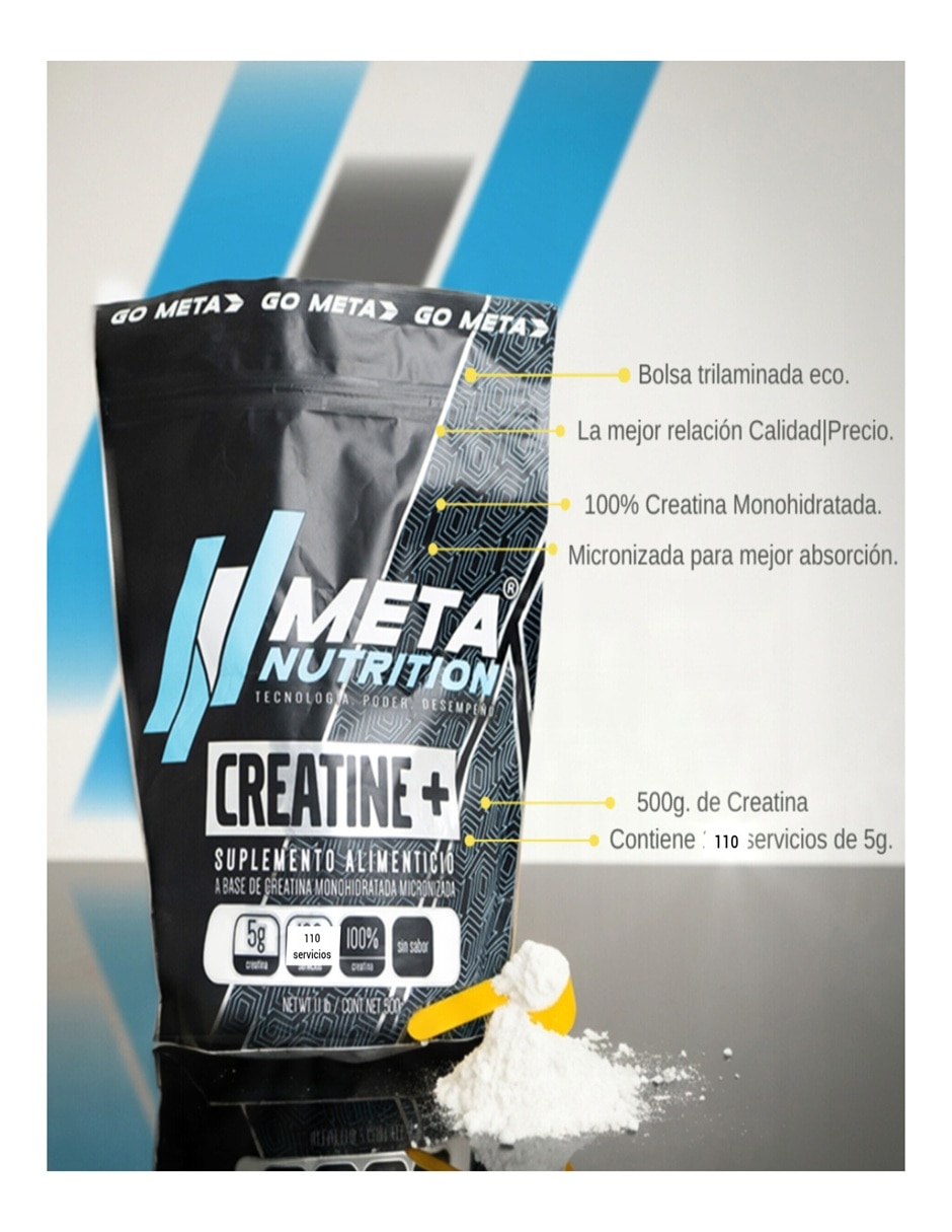 Creatina micronizada 110 servicios Meta Nutrition con creatina + vitaminas y aminoácidos