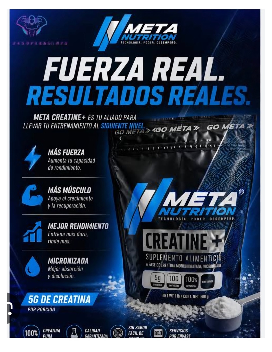 Creatina micronizada 110 servicios Meta Nutrition con creatina + vitaminas y aminoácidos
