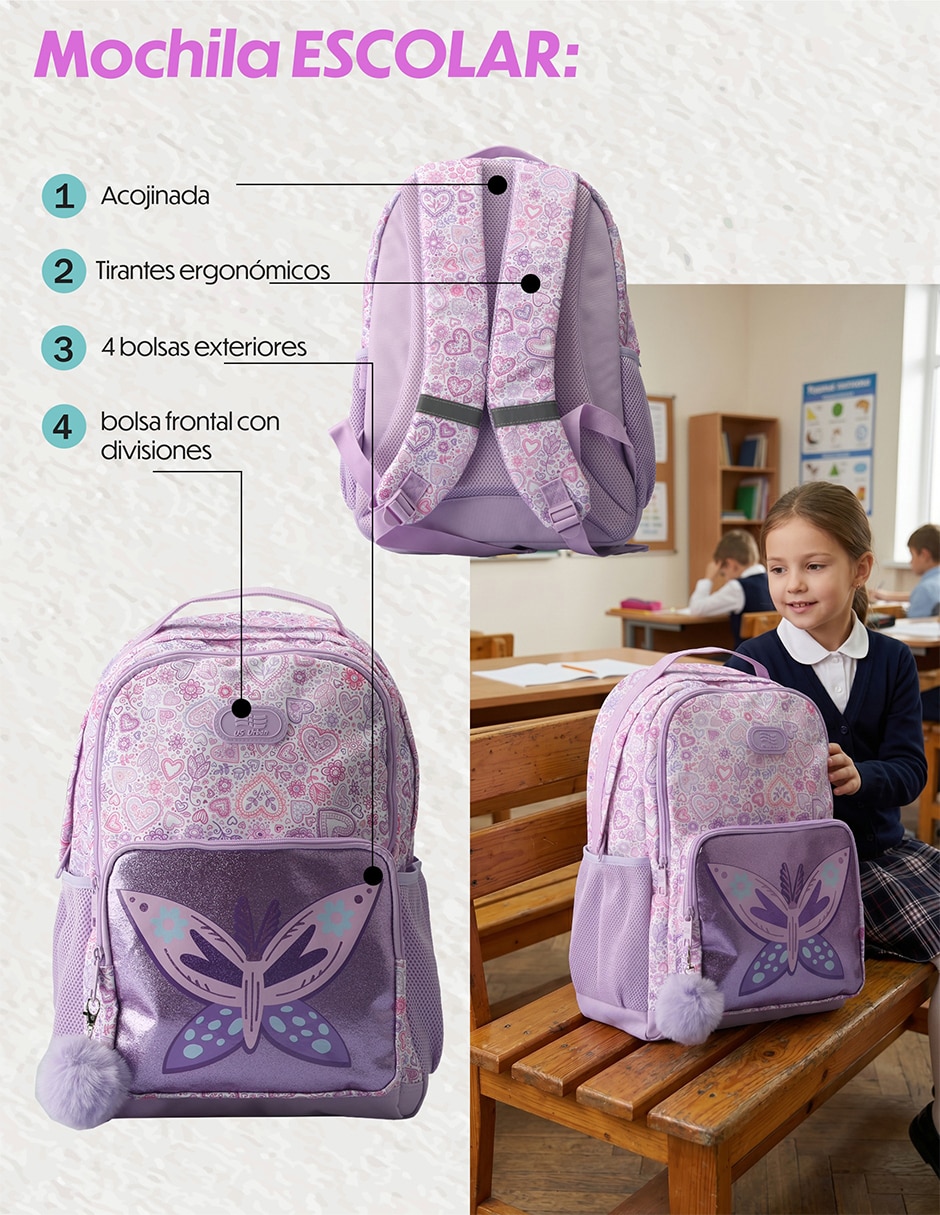 Set mochila escolar Lisa Us Urban para niña