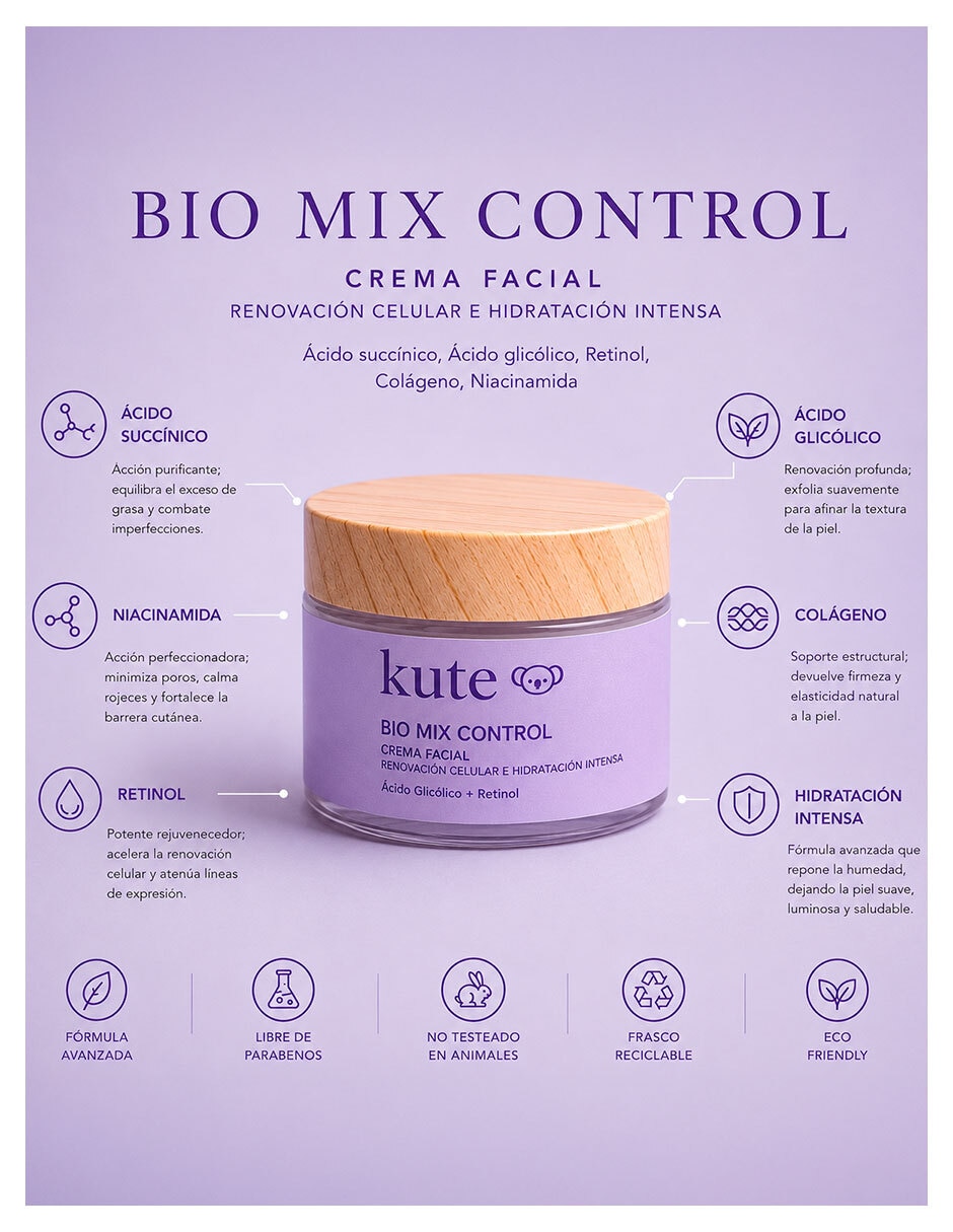 Crema facial recomendada para regenerar Cosméticos Kute todo tipo piel