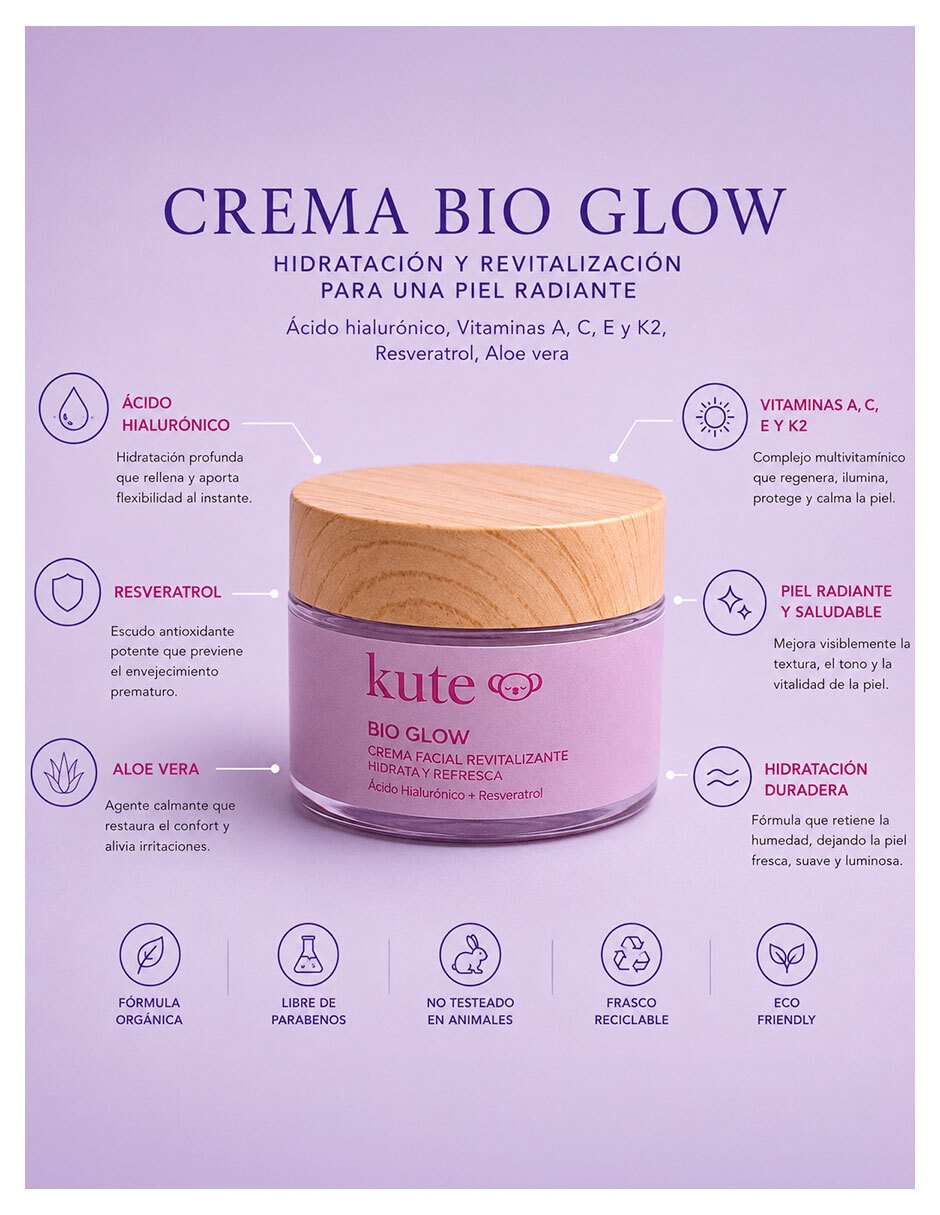 Crema facial recomendada para regenerar Cosméticos Kute todo tipo piel