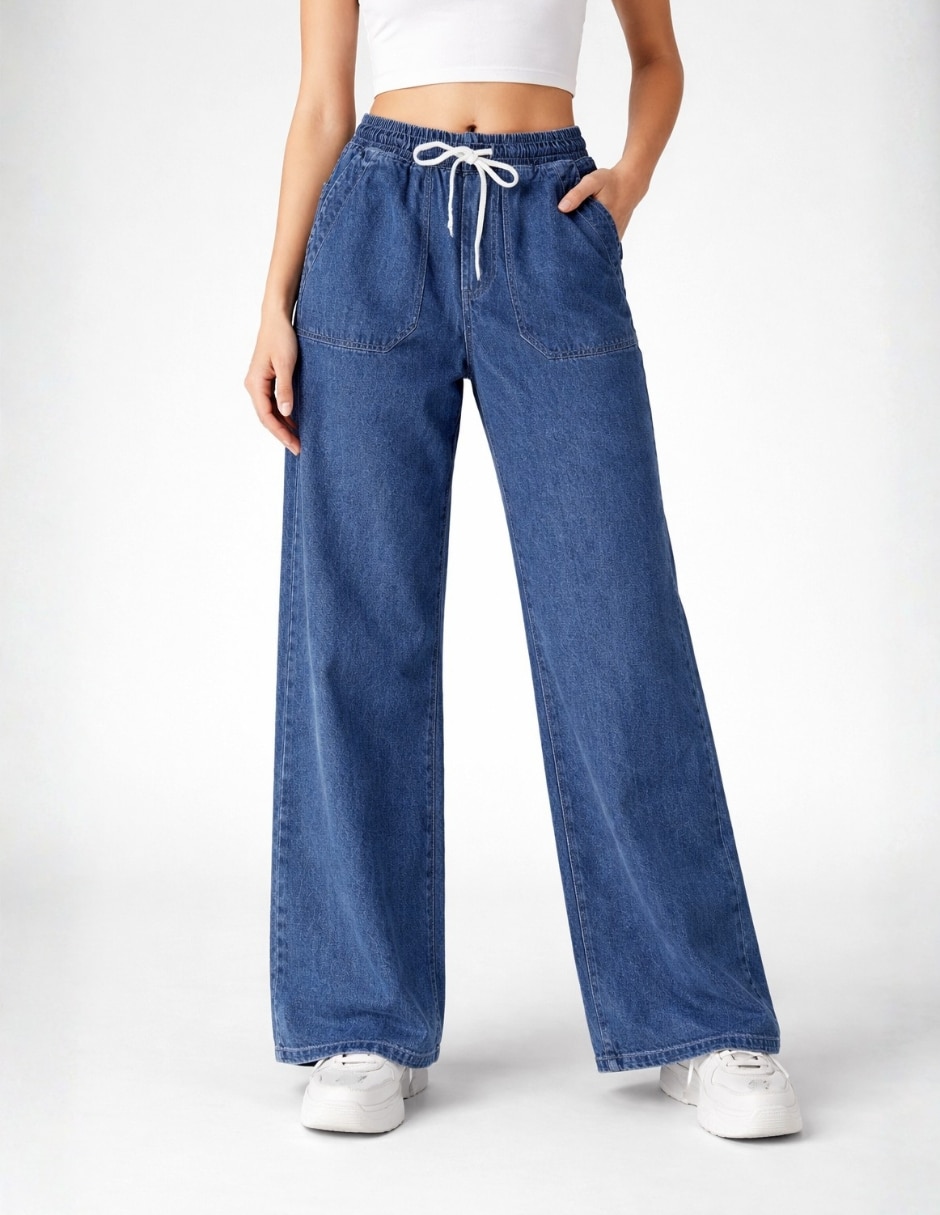 Jeans regular wide leg cintura alta para mujer