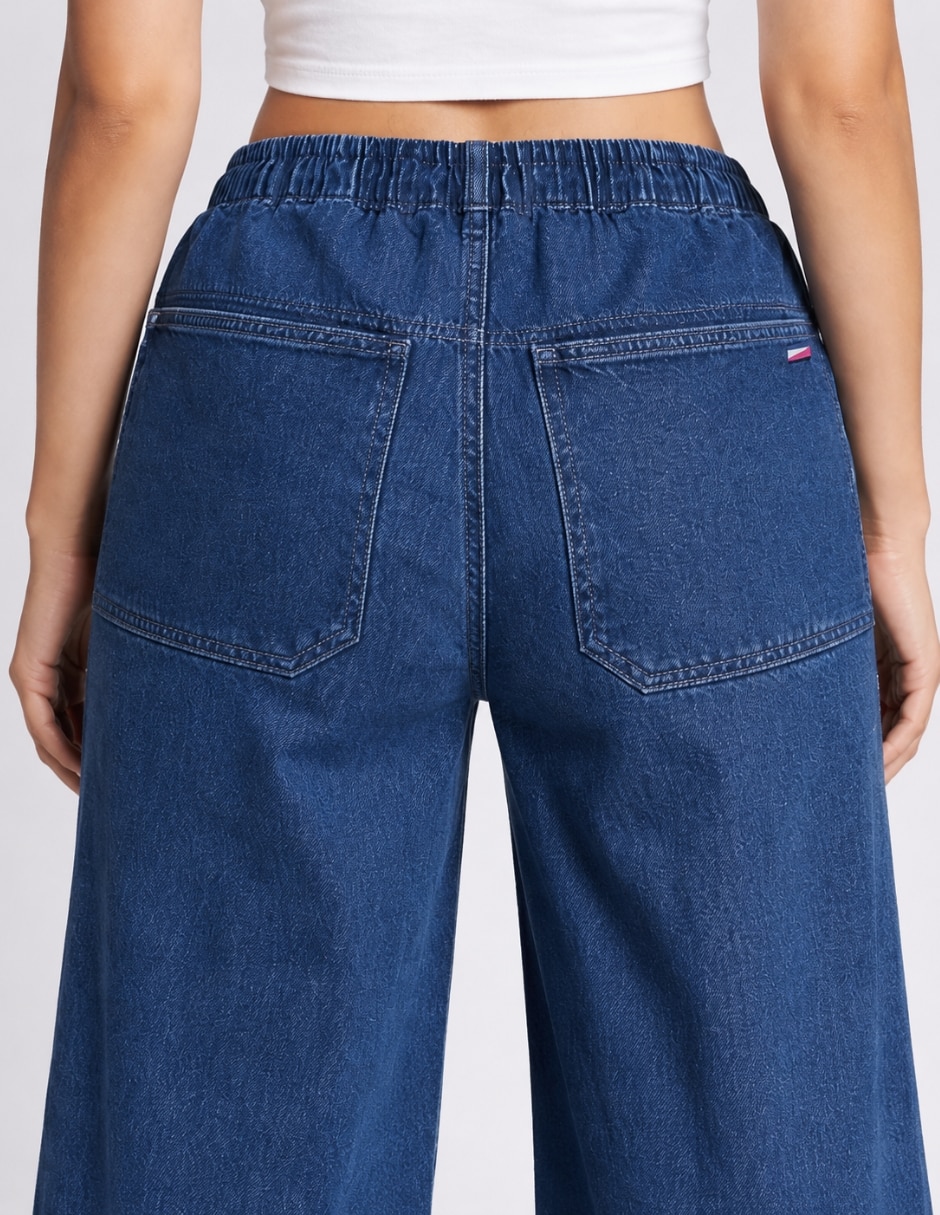 Jeans regular wide leg cintura alta para mujer 2