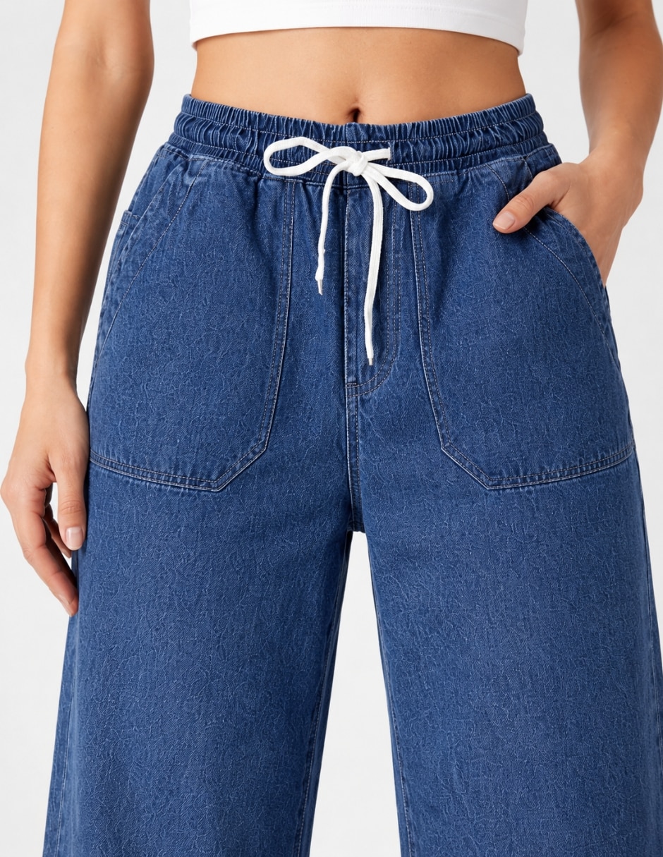 Jeans regular wide leg cintura alta para mujer 3