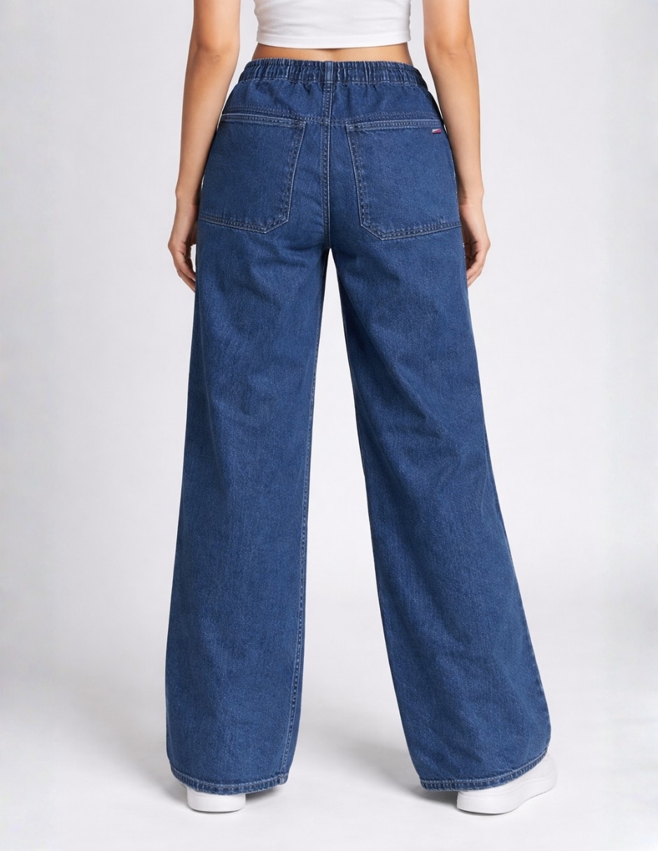 Jeans regular wide leg cintura alta para mujer 4