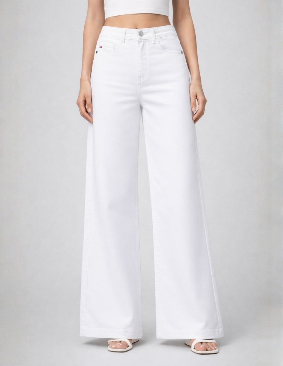 Jeans regular wide leg cintura alta básicos para mujer