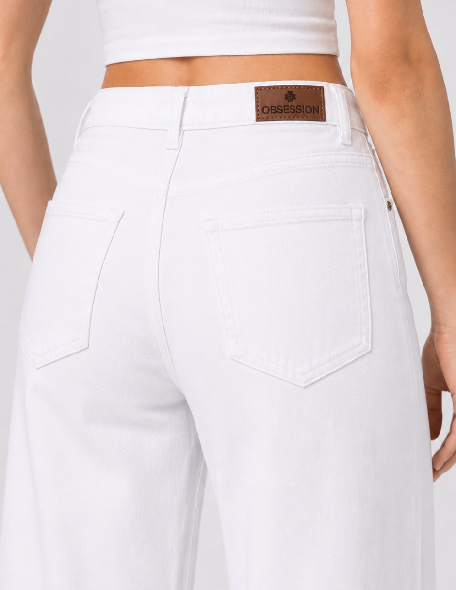Jeans regular wide leg cintura alta básicos para mujer 2