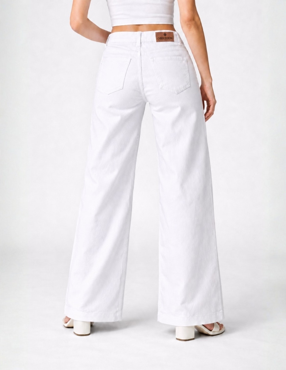 Jeans regular wide leg cintura alta básicos para mujer 3