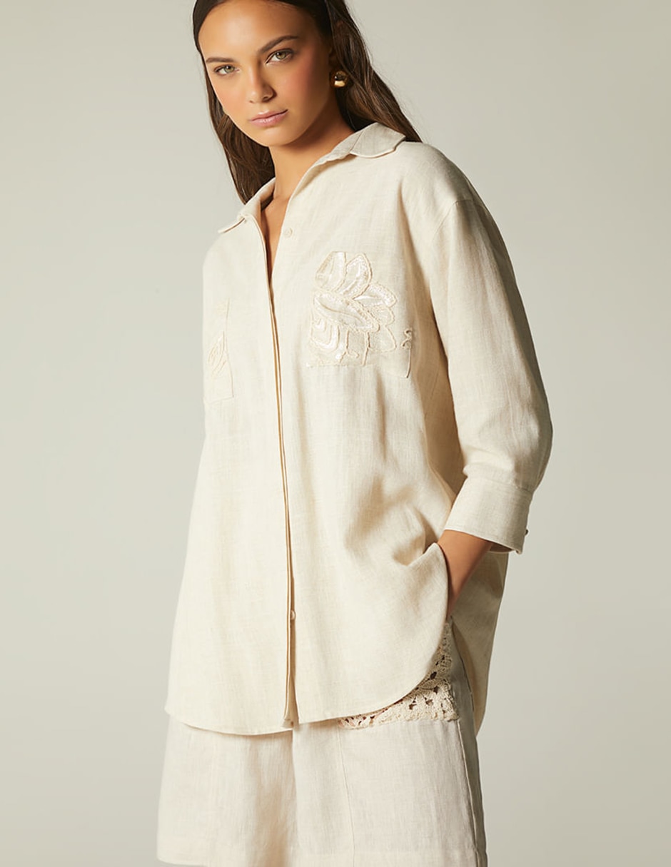 Blusa camisera studio f ornela manga 3/4 para mujer