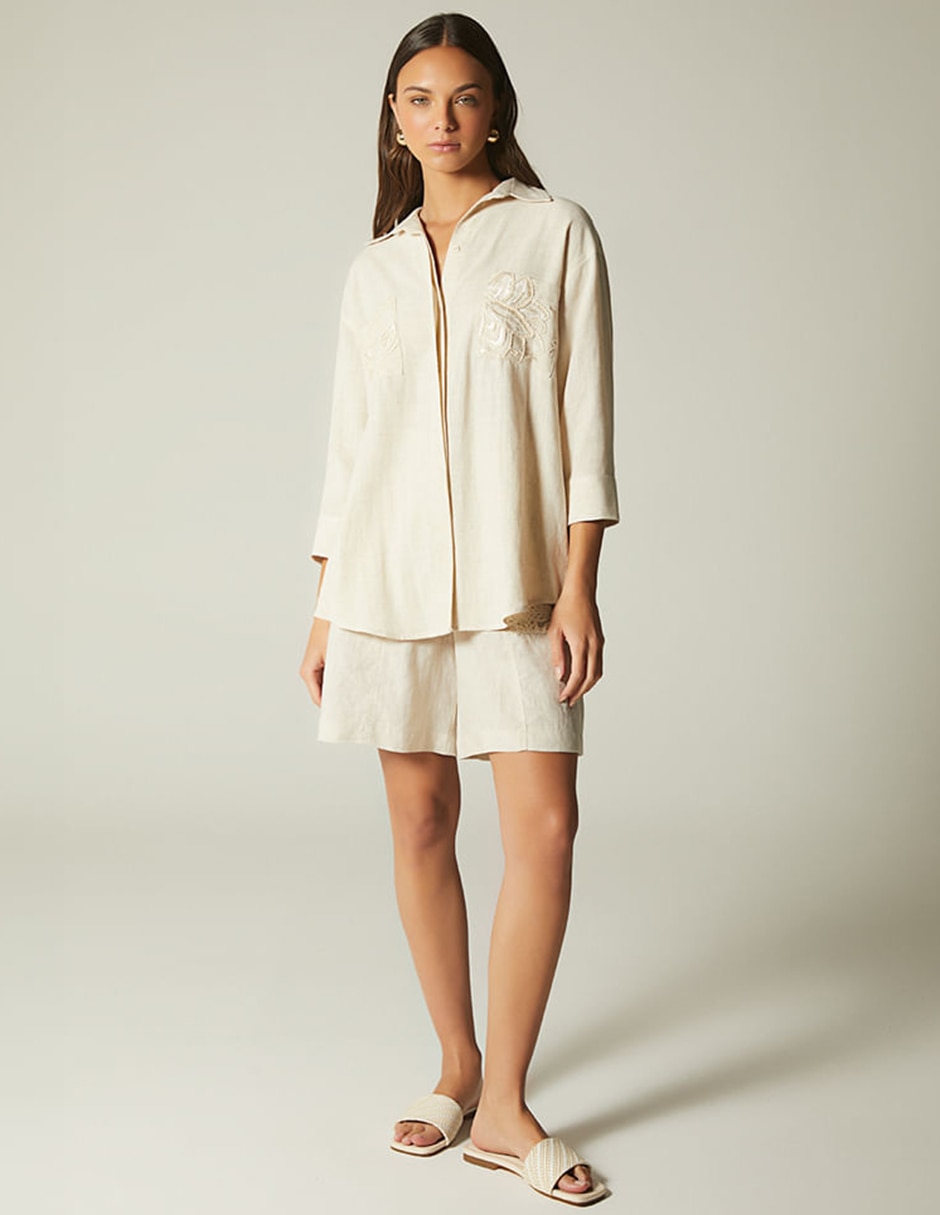 Blusa camisera studio f ornela manga 3/4 para mujer