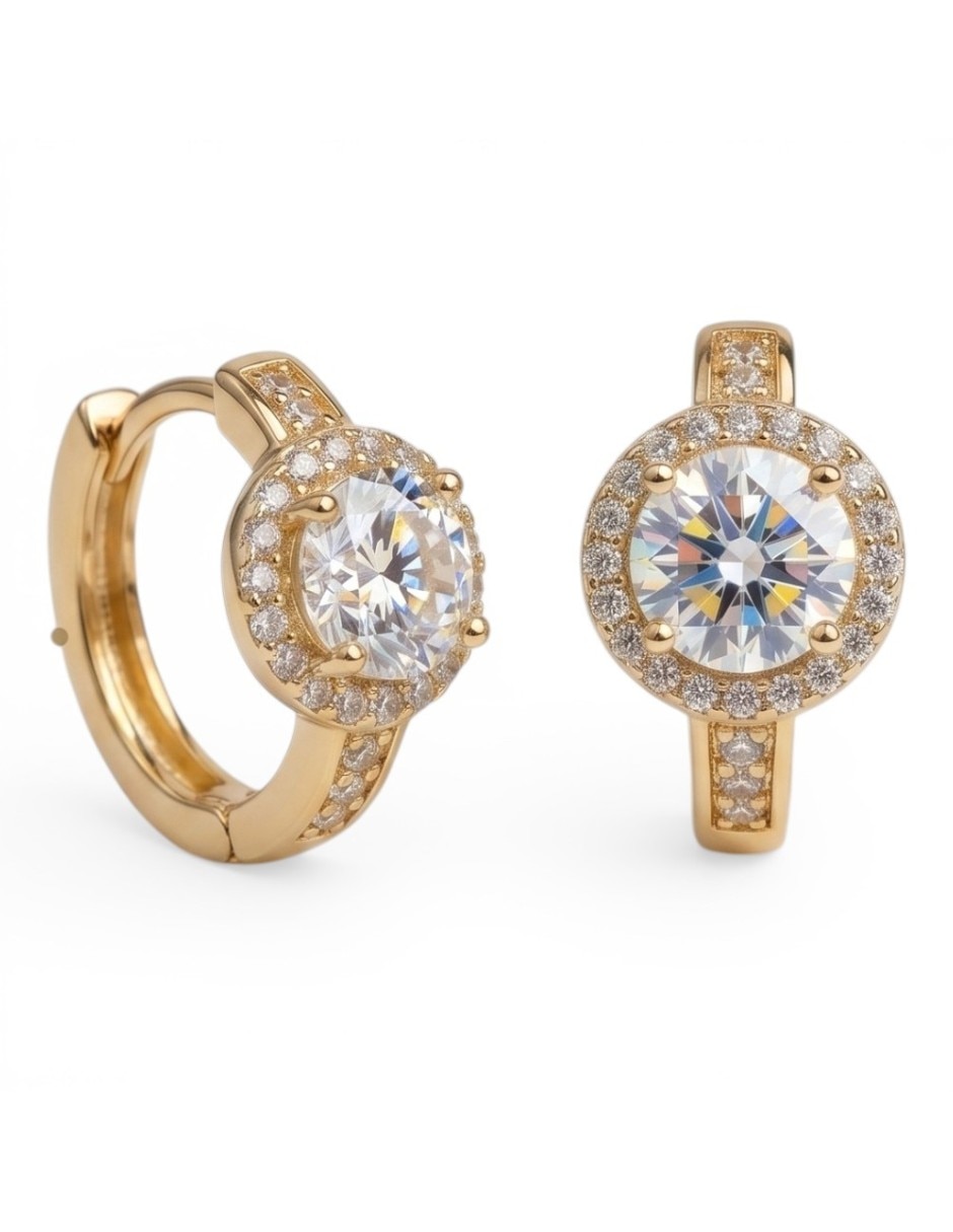 Aretes huggies Cm-top de oro laminado 14 k con acabado brillante zirconia cúbica