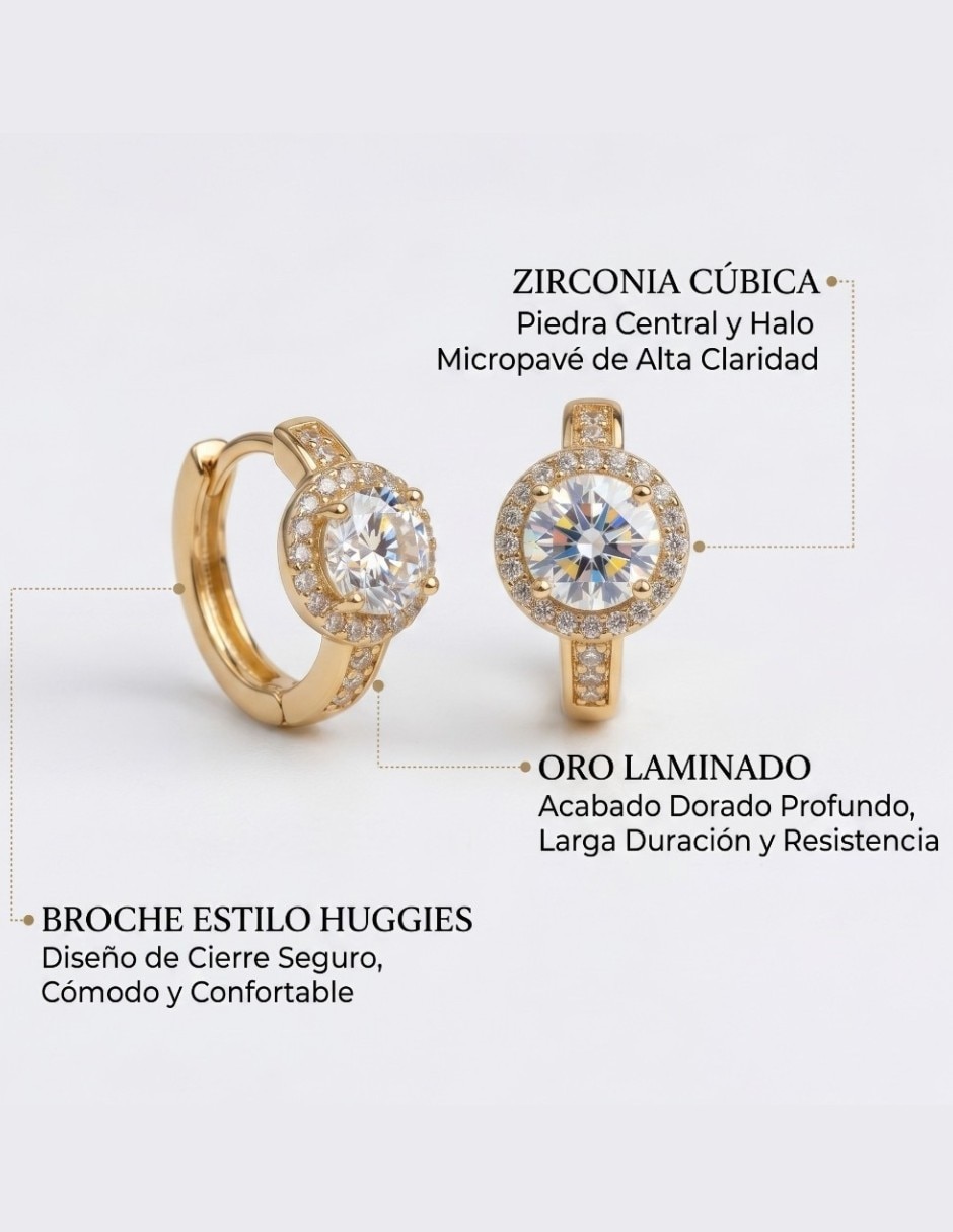 Aretes huggies Cm-top de oro laminado 14 k con acabado brillante zirconia cúbica