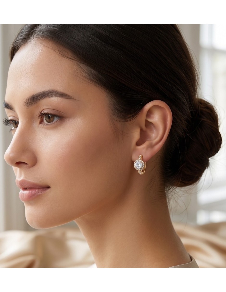 Aretes huggies Cm-top de oro laminado 14 k con acabado brillante zirconia cúbica