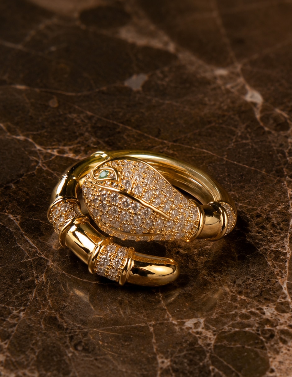 Anillo de Serpiente Saphira de zirconia baño de oro 5