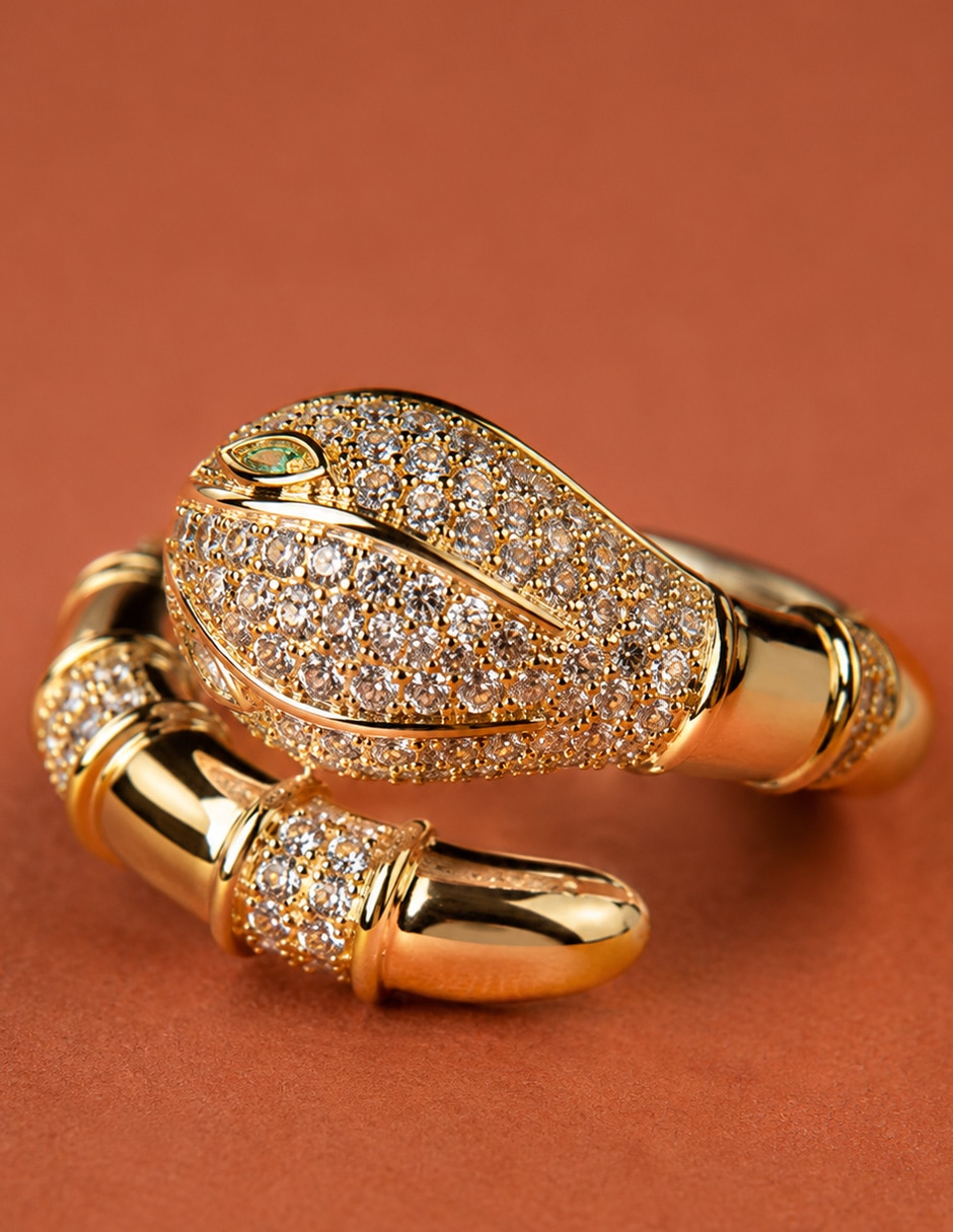 Anillo de Serpiente Saphira de zirconia baño de oro 6