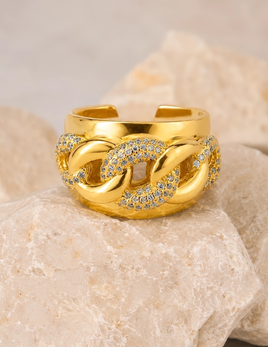 Anillo Vínculo zirconia baño de oro 3