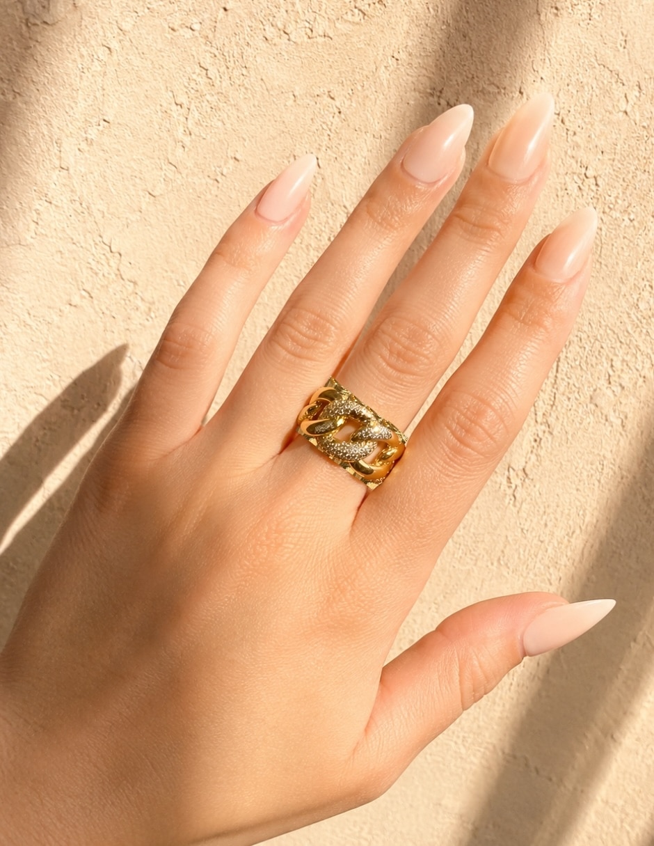 Anillo Vínculo zirconia baño de oro 8