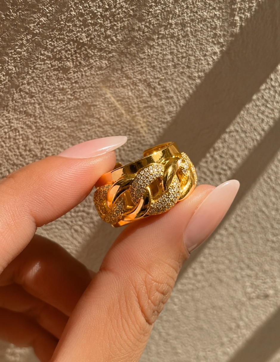 Anillo Vínculo zirconia baño de oro 10
