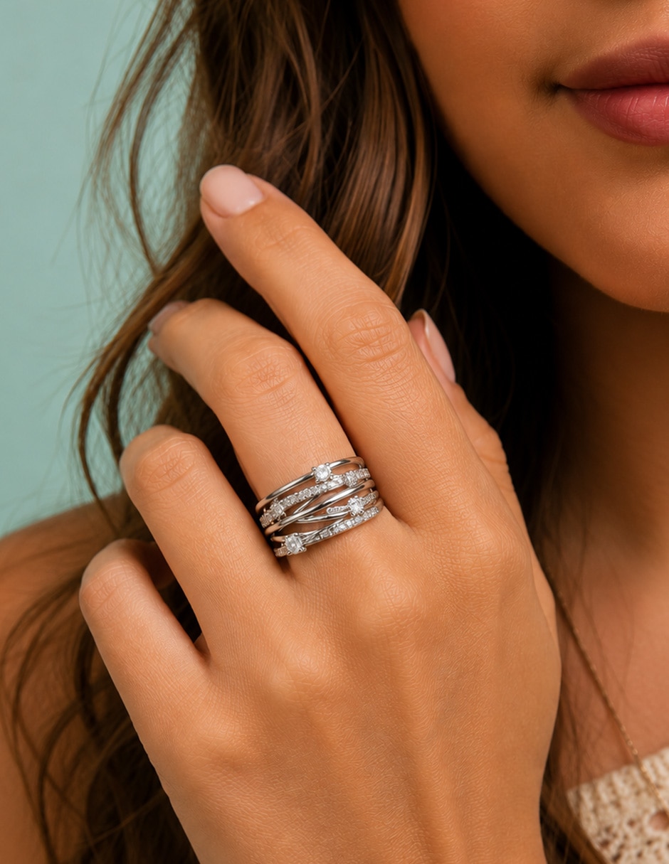 Anillo Lumière zirconia baño de rodio 3