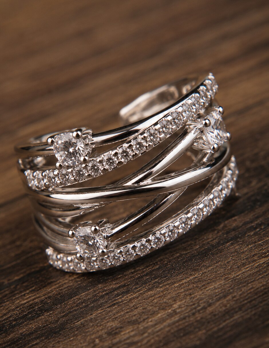 Anillo Yoiko Lumière zirconia baño de rodio