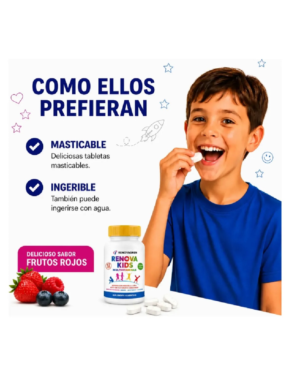 Multivitamínico niños 4-12 años Omega 3 + Colina RENOVAGREN sabor frutos rojos