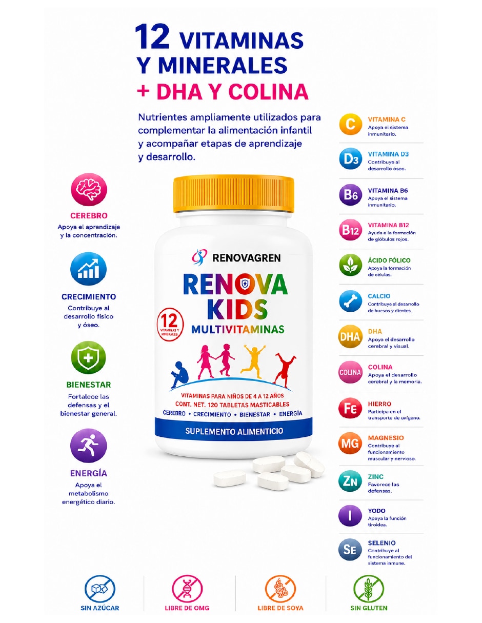 Multivitamínico niños 4-12 años Omega 3 + Colina RENOVAGREN sabor frutos rojos