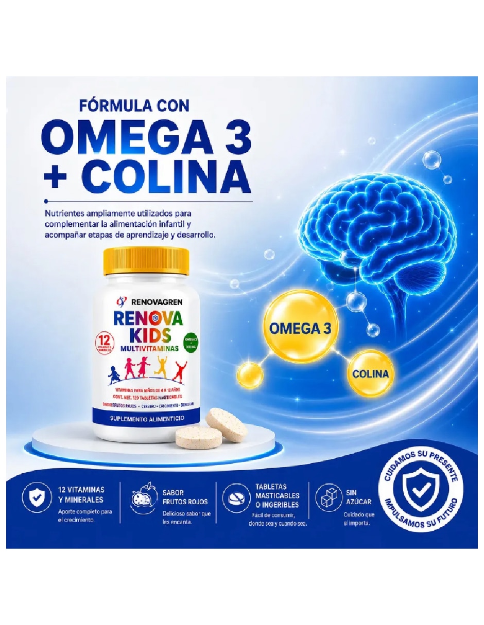Multivitamínico niños 4-12 años Omega 3 + Colina RENOVAGREN sabor frutos rojos