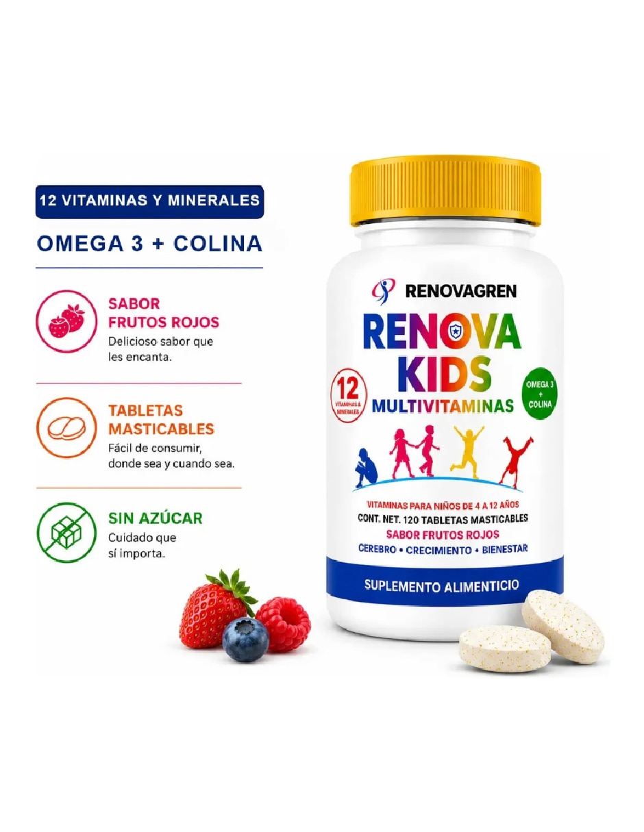 Multivitamínico niños 4-12 años Omega 3 + Colina RENOVAGREN sabor frutos rojos