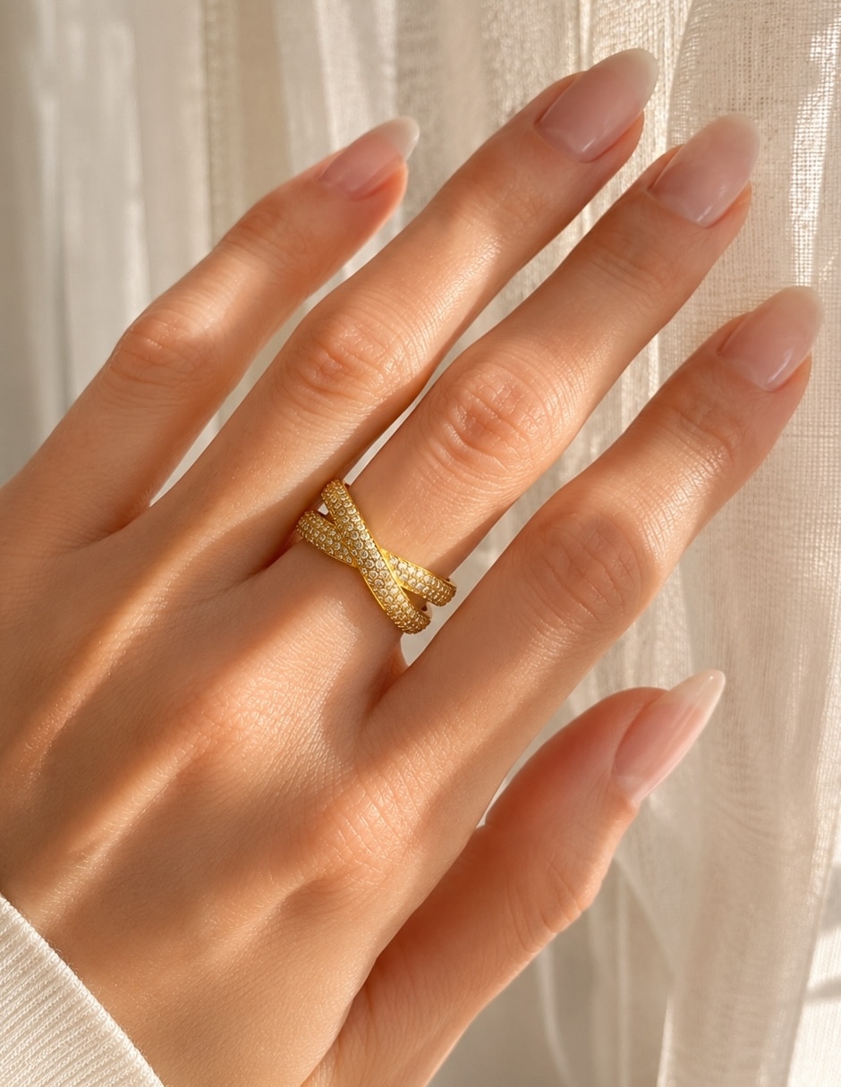 Anillo de cadena Infinia de zirconia baño de oro 4