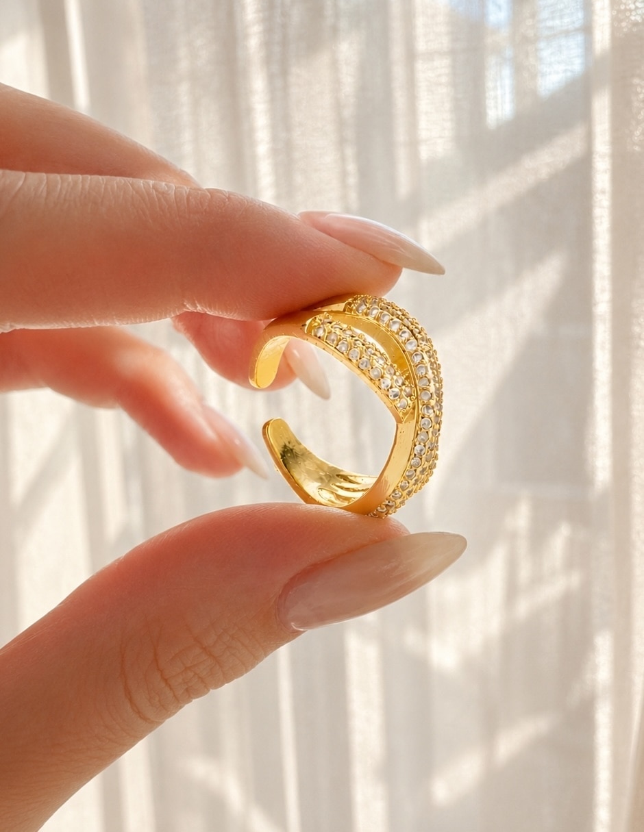 Anillo de cadena Infinia de zirconia baño de oro 6