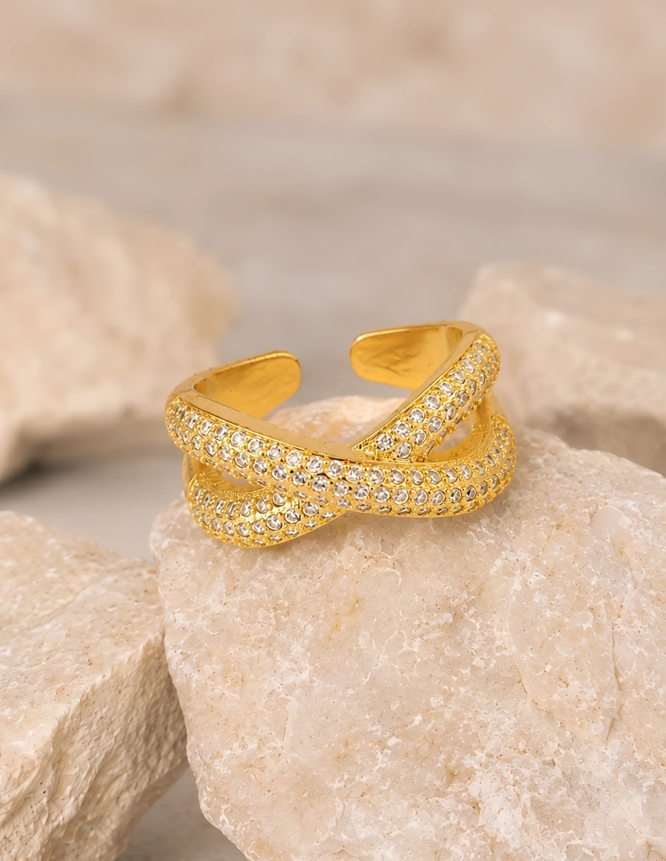 Anillo de cadena Infinia de zirconia baño de oro 8