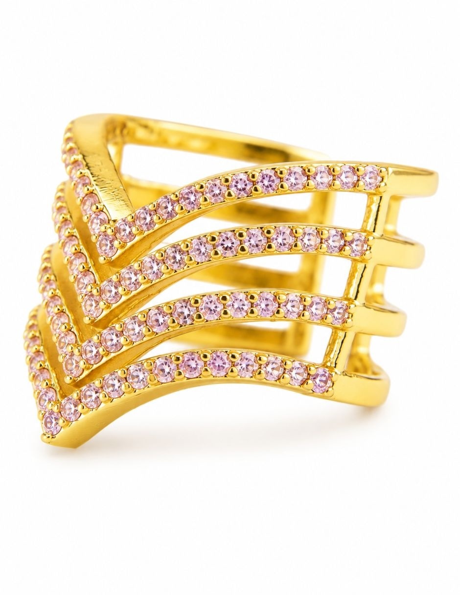 Anillo Velaire de zirconia baño de oro 3