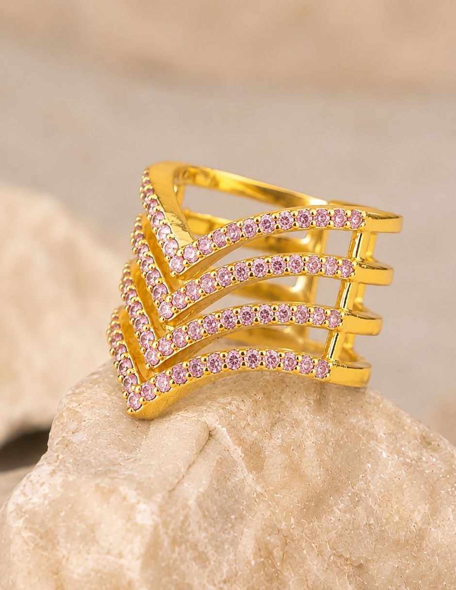 Anillo Velaire de zirconia baño de oro 5