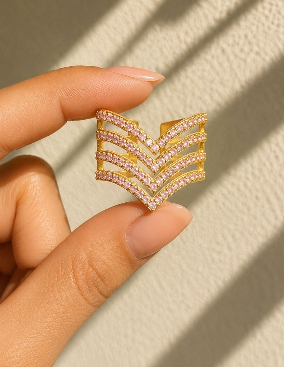 Anillo Velaire de zirconia baño de oro 6