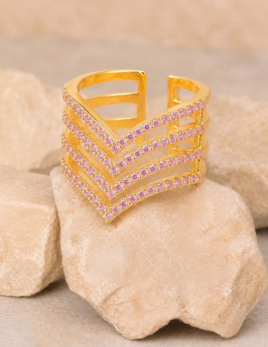 Anillo Velaire de zirconia baño de oro 9