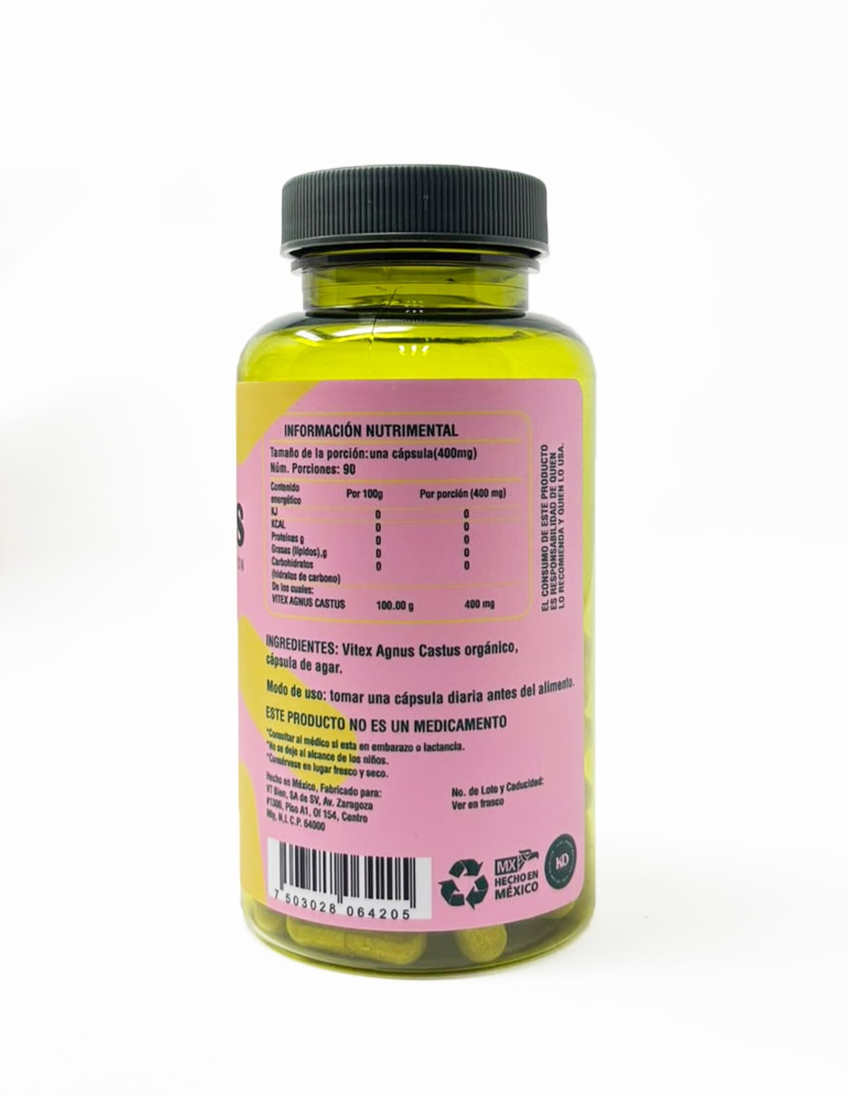 Vitex Agnus Castus 400 mg 90 cápsulas con bayas de sauzgatillo 2