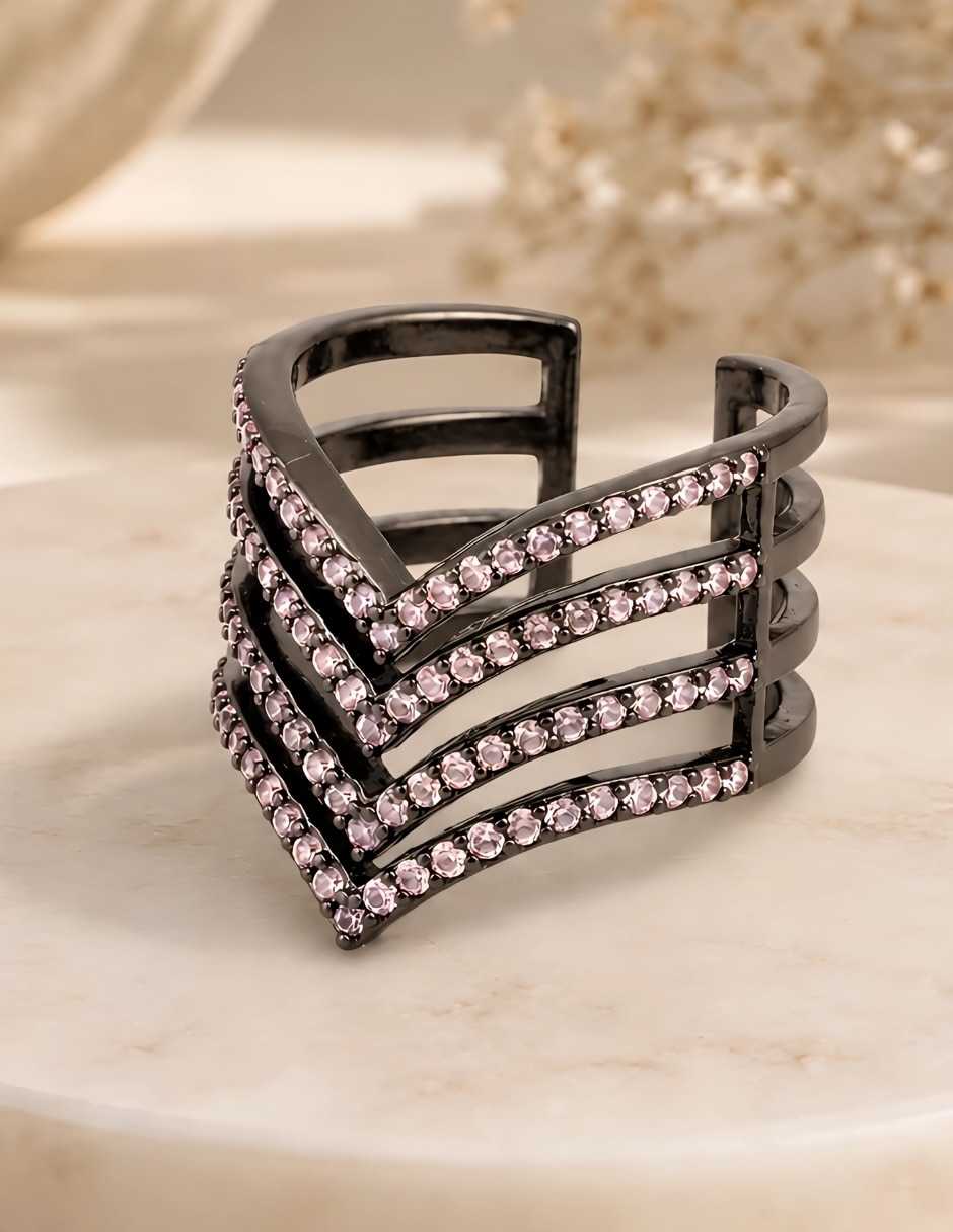 Anillo Velaire Dark de zirconia baño de rodio 6