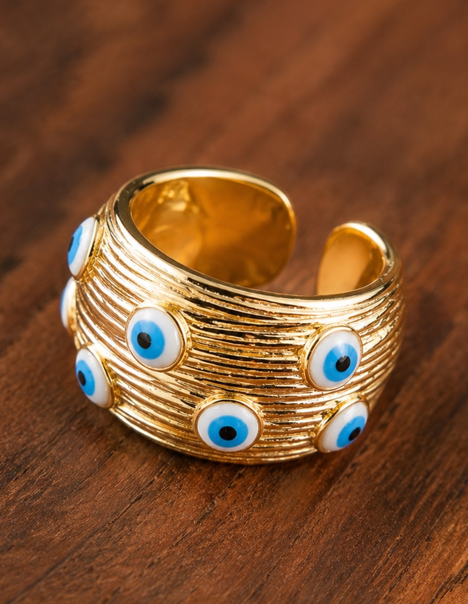 Anillo de ojo Nazar zirconia baño de oro 4